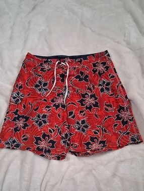 Men's Red Floral Swim Trunks